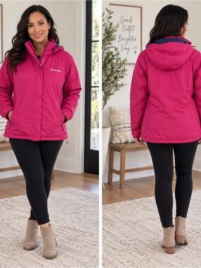 Columbia Fuchsia Pink Insulated Hooded Jacket Size L Full Zip Outdoor Winter